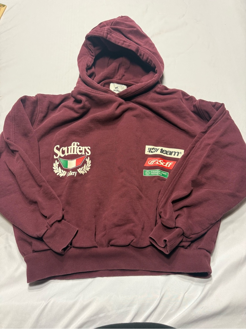 Scuffers Burgundy Hoodie with Racing Patch Details